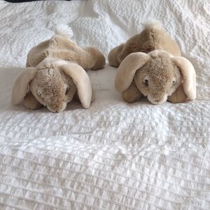Plush Bunny Pair in Soft Beige Puppets